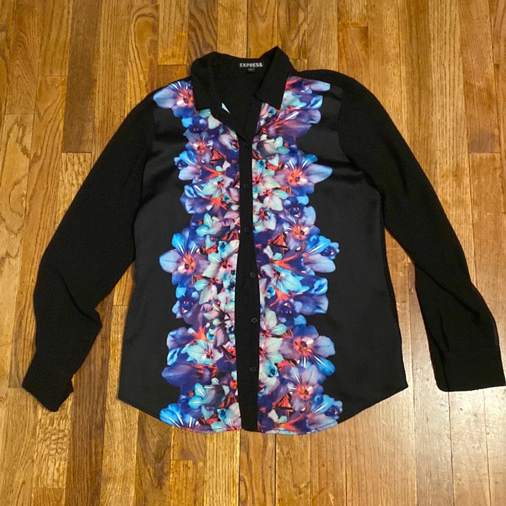 Express floral long sleeve button down shirt